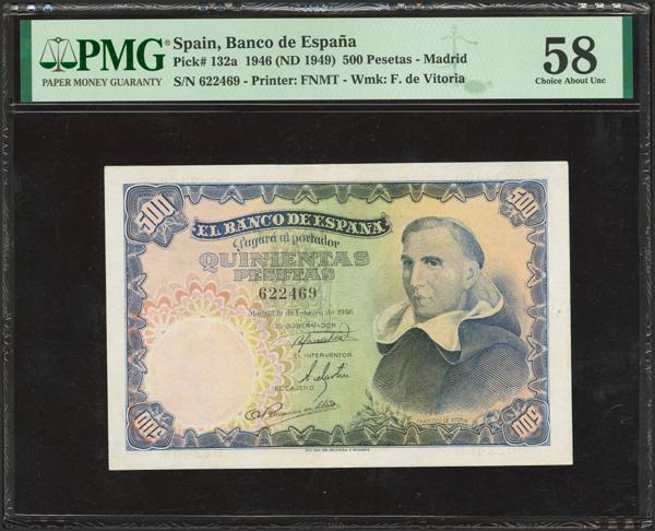 2426 - 500 Pesetas. 19 de Febrero de 1948. Sin serie. (Edifil 2023: 452, Pick: 132a). Raro. EBC++. Encapsulado PMG58. - 500€