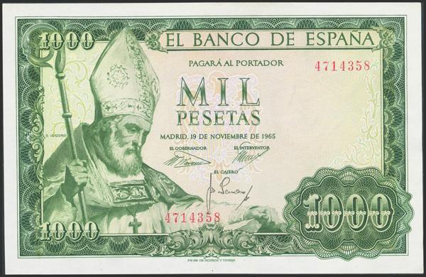2578 - 1000 Pesetas. 19 de Noviembre de 1965. Sin serie. (Edifil 2023: 471). Apresto original. SC. - 125€