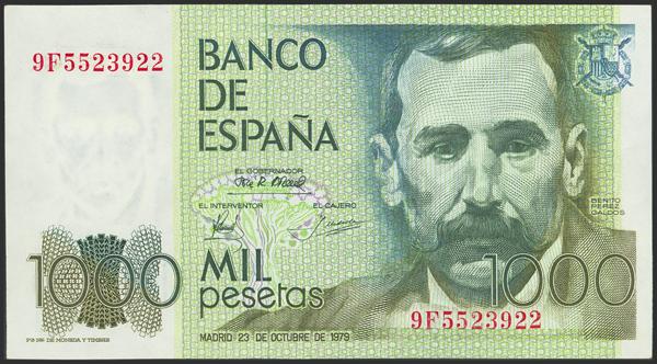 2654 - 1000 Pesetas. 23 de Octubre de 1979. Serie especial 9F. (Edifil 2023: 477b). Raro. SC. - 90€
