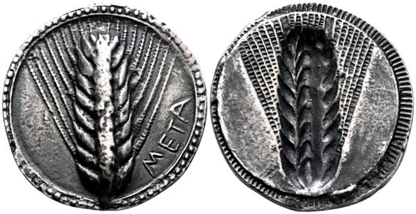 85 - LUCANIA, Metapontion. Estátera. (Ar. 7,46g/27mm). 540-510 a.C. (HGC 1, 1027; HN Italy 1479). Anv: Espiga, a la derecha leyenda: META. Rev: Incuso. EBC-. Bonito y escaso ejemplar, presentado una atractiva pátina oscura. Incluye un documento de garantía de autenticidad de Art Ancient. - 1.000€