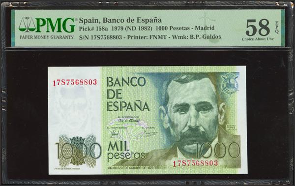 627 - 1000 Pesetas. 23 de Octubre de 1979. Serie especial 17S. (Edifil 2023: 477d, Pick: 158a*). Extraordinariamente rara serie, para hacernos una idea de su rareza con la información estadística que disponemos nos atrevemos a afirmar que se trata, al menos, de una rareza tan importante como la serie 9B de Rosalía de Castro. EBC+++. Encapsulado PMG58EPQ. - 600€