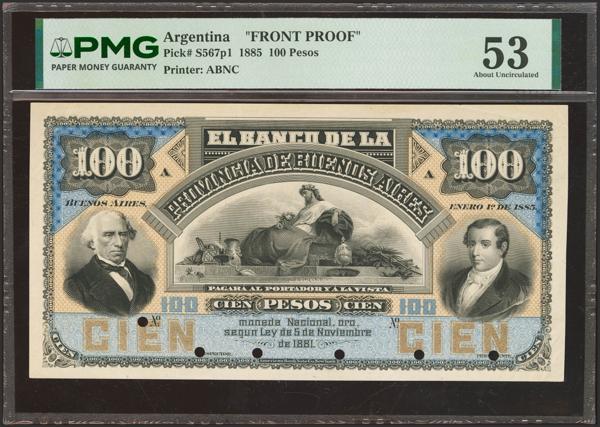 5091 - ARGENTINA. 100 Pesos. 5 November 1881. Banco de la Provincia de Buenos Aires. (Pick: S567p1). PMG53 (pinter's annotation). - 900€