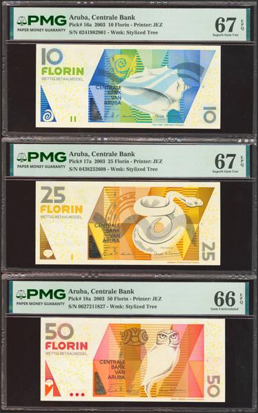 5189 - ARUBA. Complete set of 5 notes from 10 to 500 Florin. 2003. Centrale Bank. (Pick: 16a, 17a, 18a, 19a, 20). PMG67EPQ, 67EPQ, 66EPQ, 66EPQ, 65EPQ. - 1.000€