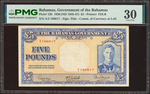 5196 - BAHAMAS. 5 Pounds. 1936. Government. (Pick: 12b). PMG30. - 330€