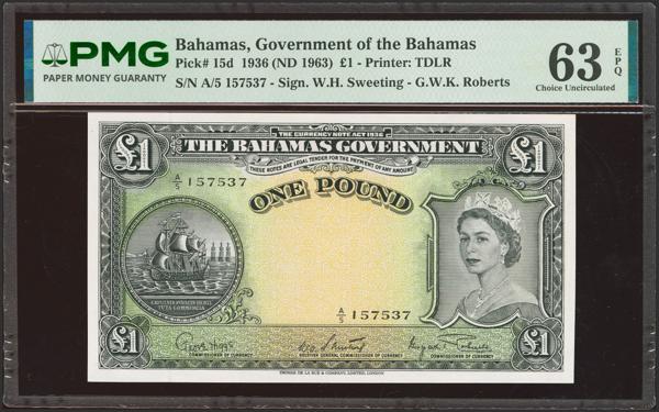 5198 - BAHAMAS. 1 Pound. (1953ca). Government. (Pick: 15d). PMG63EPQ. - 250€