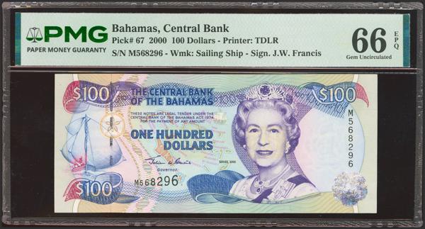 5216 - BAHAMAS. 100 Dollars. 2000. Government. (Pick: 67). PMG66EPQ. - 280€