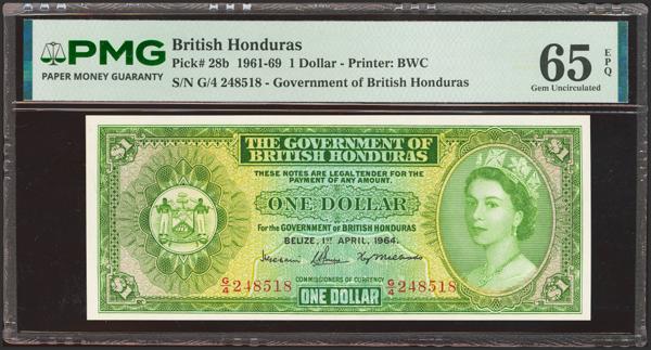5221 - BELIZE. 1 Dollar. 1 April 1964. Government of British Honduras. (Pick: 28b). PMG65EPQ. - 110€