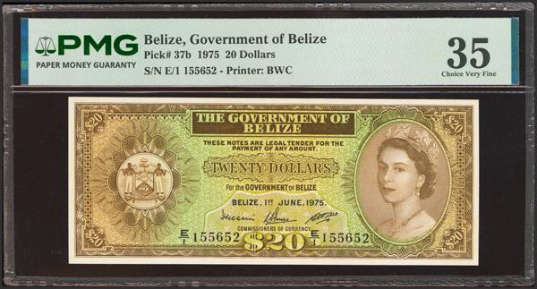 5227 - BELIZE. 20 Dollars. 1 June 1975. Government. (Pick: 37b). PMG35. - 200€