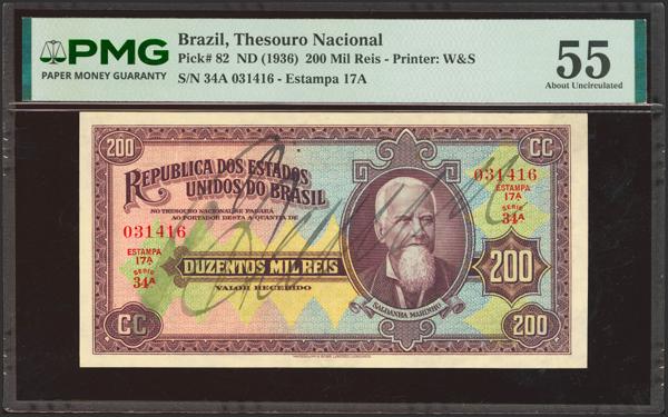 5400 - BRAZIL. 200000 Reis. (1936ca). Republica. Thesouro Nacional. (Pick: 82). PMG55. - 200€