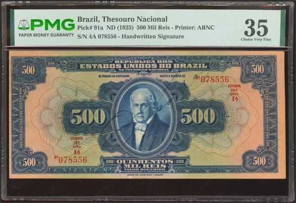 5402 - BRAZIL. 500000 Reis. (1925ca). Republica. Thesouro Nacional. (Pick: 91a). PMG35. - 600€