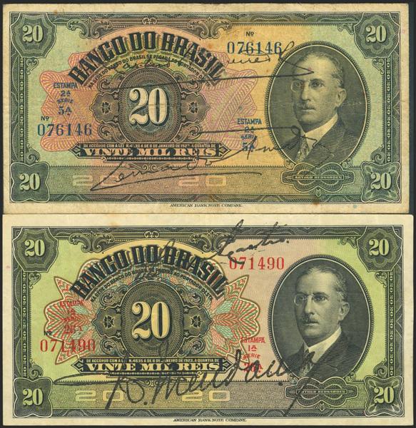 5419 - BRAZIL. Lot of 2 notes of 20000 Reis. 8 January 1923. Banco do Brazil. (Pick: 116a, 117a). More than Very Fine. - 350€