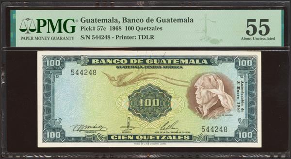 5912 - GUATEMALA. 100 Quetzales. 3 January 1968. Banco de Guatemala. (Pick: 57c).  PMG55. - 450€