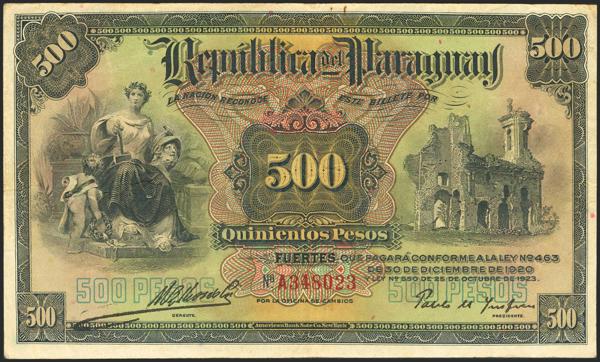 6246 - PARAGUAY. 500 Pesos. 25 October 1923. Oficina de Cambios. (Pick: 154a). More than Very Fine. - 500€
