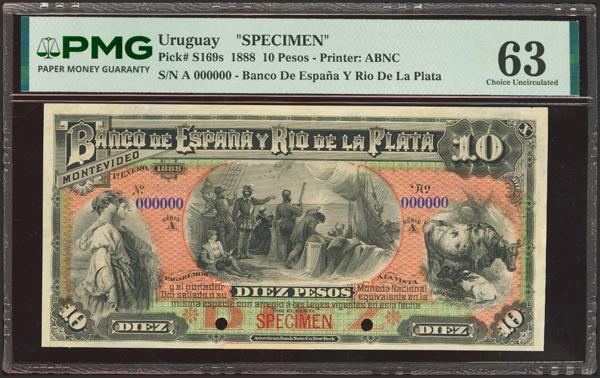 6499 - URUGUAY. 10 Pesos. 1 January 1888. Banco de España y Rio de la Plata. (Pick: S169s). PMG63. - 600€
