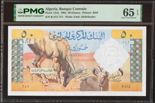 3028 - ALGERIA. 50 Dinars. 1 January 1964. Central Bank. (Pick: 124a). Rare in this quality. PMG65EPQ. - 200€