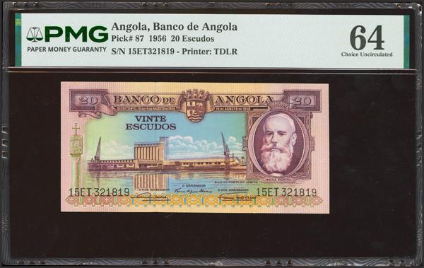 3035 - ANGOLA. 20 Escudos. 15 August 1956. Bank of Angola. (Pick: 87). Rare in this quality. PMG64. - 125€