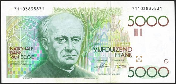 3132 - BELGIUM. 5000 Francs. (1980ca). Banque Nationale. (Pick: 145). Very rare, pinholes. Less than Uncirculated. - 125€