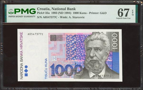 3331 - CROATIA. 1000 Kuna. 31 October 1993. National Bank. (Pick: 35a). PMG67EPQ. - 140€