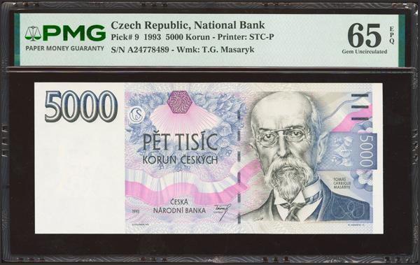 3353 - CZECH REPUBLIC. 5000 Korun. 1993. National Bank. (Pick: 9). Very rare in this quality. PMG65EPQ. - 500€