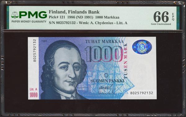 3496 - FINLAND. 1000 Markkaa. 1986. Finland Bank. (Pick: 121). Rare in this quality. PMG66EPQ. - 165€