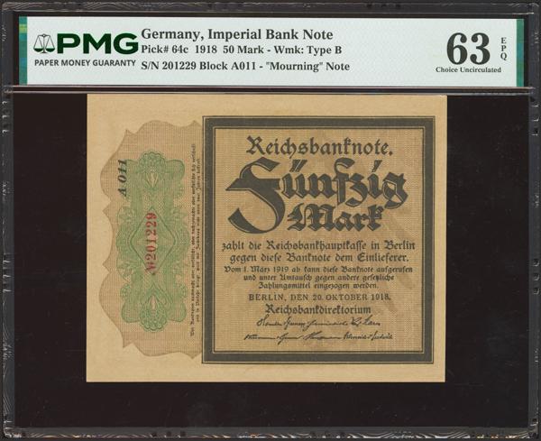 3546 - GERMANY. 50 Marks. 20 October 1918. Reichsbanknote. (Pick: 64c). PMG63EPQ. - 90€