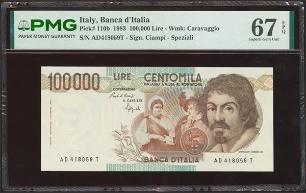 3714 - ITALY. 100000 Lire. 1 September 1983. Banca de Italia. (Pick: 110b). PMG67EPQ (according to the PMG population report, it is the Top Pop banknote as of 15 February 2025). - 90€