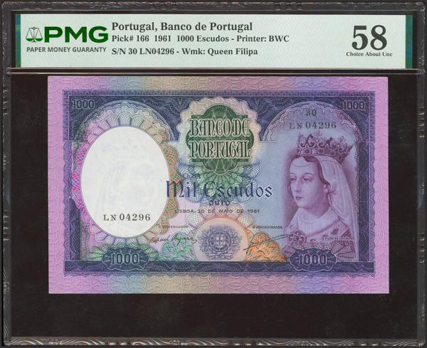 4038 - PORTUGAL. 1000 Escudos. 30 May 1961. Banco de Portugal. (Pick: 166). PMG58. - 150€