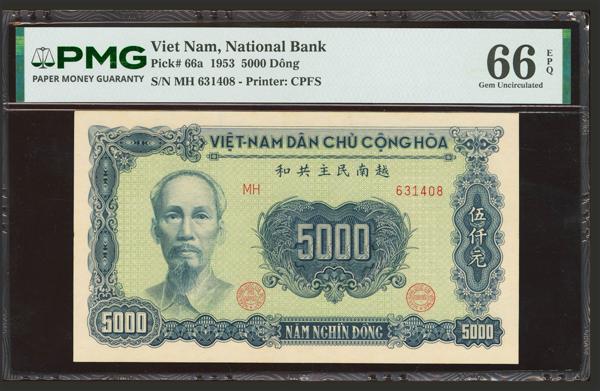 4336 - VIET NAM. 5000 Dong. (1951ca). National Bank. (Pick: 66a). Extremely rare, especially in this quality and this very high denomination. PMG66EPQ.  - 450€