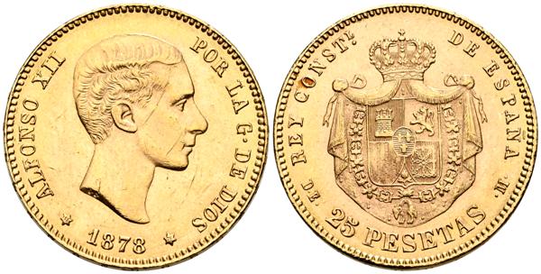 2036 - ESPAÑA, Alfonso XII (1874-1885). 25 Pesetas. 1878 *18-78. Madrid DEM. (Cal-70). MBC+. (Au. 8,05g/24mm). - 650€