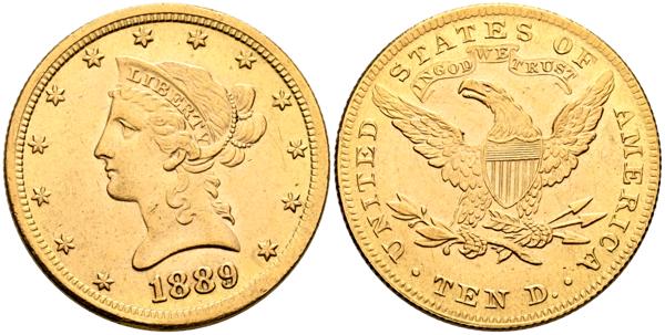 2054 - ESTADOS UNIDOS. 10 Dólares. 1889. Philadelphia. (Km#102). EBC. (Au. 16,80g/27mm). - 1.000€