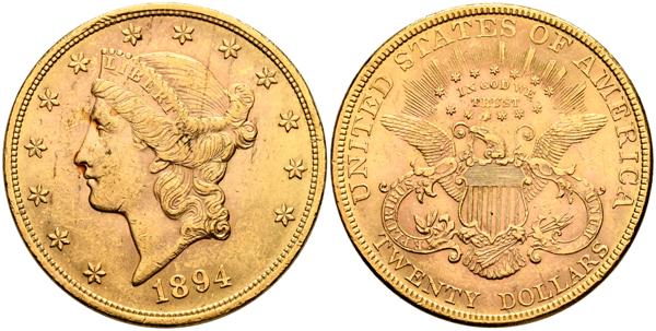 2061 - ESTADOS UNIDOS. 20 Dólares. 1894. Philadelphia. (Km#74.3). EBC-. (Au. 33,34g/35mm). - 2.000€