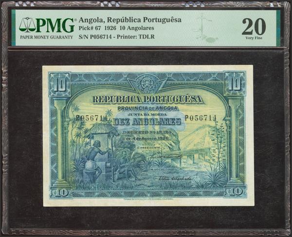 7053 - ANGOLA. 10 Angolares. 14 August 1926. Republica Portuguesa. (Pick: 67). Very rare. PMG20 (repaired). - 450€