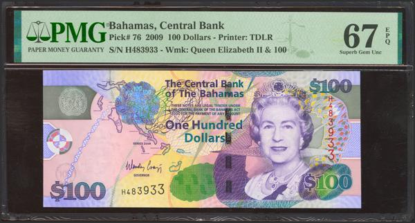 7134 - BAHAMAS. 100 Dollars. 2009. Central Bank. (Pick: 76). PMG67EPQ. - 90€