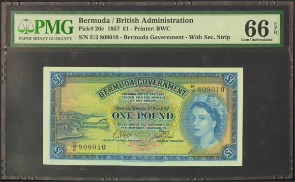 7173 - BERMUDA. 1 Pound. 1957. British Administration. (Pick: 20c). Very rare, especially in this quality. PMG66EPQ. - 160€