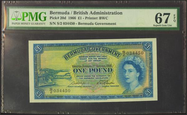 7174 - BERMUDA. 1 Pound. 1957. British Administration. (Pick: 20d). Very rare, especially in this quality. PMG67EPQ. - 180€