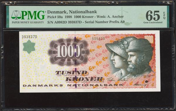7533 - DENMARK. 1000 Kroner. 1998. Danmarks Nationalbank. (Pick: 59a). Rare, especially in this quality. PMG65EPQ. - 150€