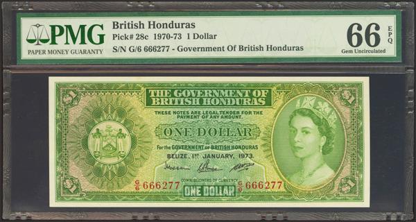 8085 - BRITISH HONDURAS. 1 Dollar. 1 January 1973. Goverment of British Honduras. (Pick: 28c). Rare in this quality. PMG66EPQ. - 100€