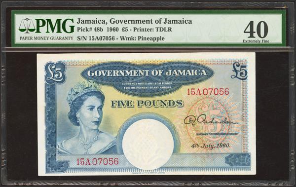 8240 - JAMAICA. 5 Pounds. 4 July 1960. Government of Jamaica. (Pick: 48b). Very rare. PMG40. - 750€